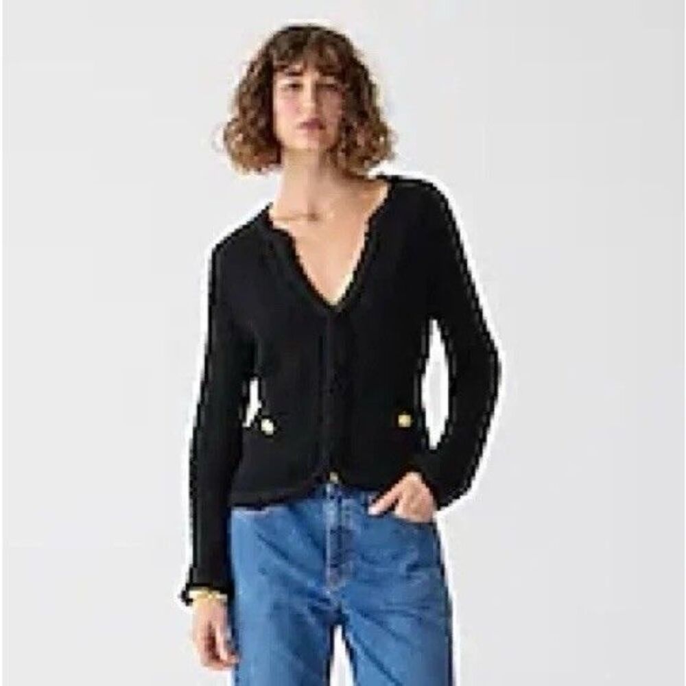 J. Crew Textured Cable-Knit Lady Jacket w/Fringe MEDIUM Viscose Cotton Black
